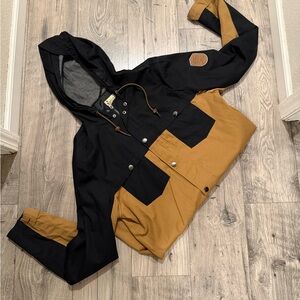Men's Two-Tone Black and Brown/Tan Hooded Windbreaker Jacket